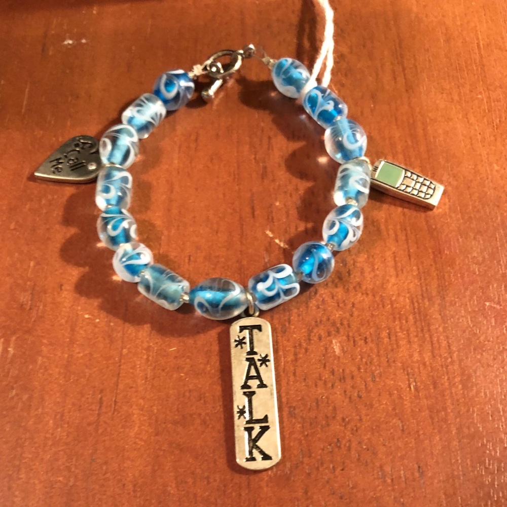 Glass bead novelty charm bracelet; phone theme
